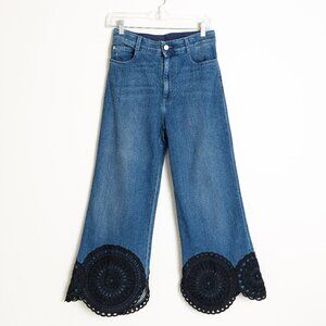 Stella McCartney Lace Hem Cropped Wide Leg Jeans Medium Wash Size 28